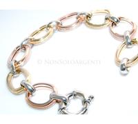 ARGENTO 925 Rifinito ORO BIANCO GIALLO ROSA BRACCIALE DONNA MAGLIA OVALE TRECCIA