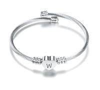 Argento Amore Cuore 26 Lettera Iniziale Alfabeto A-Z Polsino Bracciale Gioielli Regolabili Regalo Per Figlia Figlio Sorelle Amici Mamma Collega Amante Compleanno Natale (W)