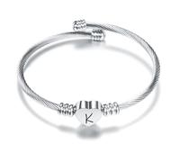 Argento Amore Cuore 26 Lettera Iniziale Alfabeto A-Z Polsino Bracciale Gioielli Regolabili Regalo Per Figlia Figlio Sorelle Amici Mamma Collega Amante Compleanno Natale (K)