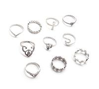 Argento Antico Ramo Corona Foglie Anelli intagliati Set Fiore Knuckle Finger Midi Ring per Gioielli da Donna 10 Pezzi in Set Convenient Design