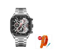 (Argento Arancione) Orologio al quarzo nero MEGIR da uomo, impermeabile, con quadrante quadrato, orologio