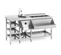 Argento Banco per cocktail - Con contenitore per ghiaccio, 4 contenitori GN 1/9 lavabicchieri e portabottiglie - Royal Catering