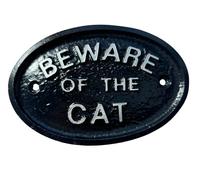 Argento Beware Of The Cat Casa/Cancello/ Muro Insegna IN Nero Con Lettere