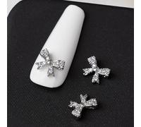 Argento Bowknot Nail Charms Ribbon Bowknot Nail Art Charms Strass Bow Art Decorazioni per Salone
