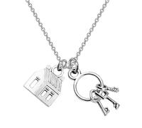 Argento Collana con Ciondolo Chiave e Casetta in Lega | Stile Moderno Semplice ed Elegante, 60x3x0,2cm, per Uso Quotidiano e Ufficio