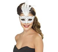 Argento con Glitter Maschera + Piume Veneziano Costume Ballo IN Maschera