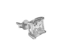 Argento da Uomo Singolo Quadrato Orecchini a Lobo Zirconia Cubica - 5mm & 6mm