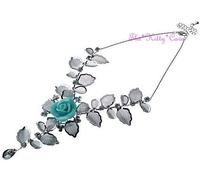 Argento Decorativo Maglia di Pizzo Fiore Rosa Arricciato Collare Collana con /