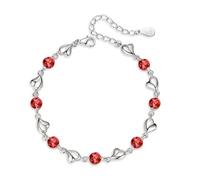 Argento DonnaBracciale DonnaArgentoBraccialetti di cristallo Bracciale Donna Argento a Cuore Regolabile Regali di compleanno e Natale per lei Viene fornito con una scatola regalo (rosso)