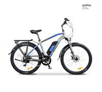 Argento E-Bike Alpha, Motore 250W, Freni a Disco, Batteria 374Wh, Fino a 70km, Schermo LCD, Cambio Shimano 7 Rapporti