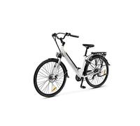 Argento E-Bike Omega, Motore 250W, Freni a Disco, Batteria 374Wh, Fino a 70km, Schermo LCD, Cambio Shimano 7 Rapporti, Bianco
