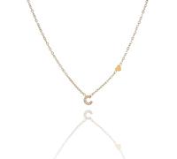 Argento e dintorni Collana con Iniziale e Cuore, Acciaio Inossidabile Dorato con Zirconi, Idea Regalo Personalizzata, collana donna (C)