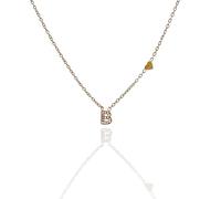 Argento e dintorni Collana con Iniziale e Cuore, Acciaio Inossidabile Dorato con Zirconi, Idea Regalo Personalizzata, collana donna (B)