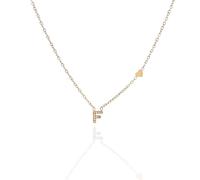 Argento e dintorni Collana con Iniziale e Cuore, Acciaio Inossidabile Dorato con Zirconi, Idea Regalo Personalizzata, collana donna (F)