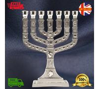 Argento Gerusalemme Portacandele Decorativi Judaica 7 Ramo Menorah Hanukkah