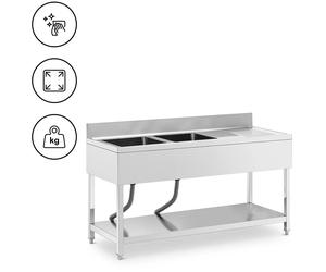 Argento Lavello per cucina professionale - 2 vasche - Acciaio inox - 160 x 60 cm - Royal Catering