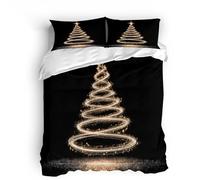Argento Luce Delle Stelle Albero Natale Copripiumino Matrimoniale, 3D Nero Set di Biancheria da Letto, Microfibra Comfort Morbida 3 Pezzi Con Cerniera Nascosta Copripiumino 200×200 + 2×Federe 50×75CM