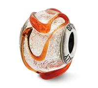 Argento & Marrone Testurizzati Linee Vetro di Murano Perlina Argento Sterling