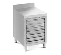 Argento metallizzato Armadio da cucina in acciaio inox con cassetti - 50 x 70 cm - 185 kg - 7 cassetti per impasto pizza - con alzatina - Royal Catering