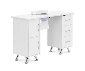 Argento metallizzato, Bianco Tavolo manicure professionale - Con aspiratore - Bianco e argento - 3 cassetti - Poggiamani | physa