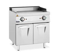 Argento metallizzato Fry top elettrico doppio - 10,8 kW - Rigato - Mobiletto - Royal Catering