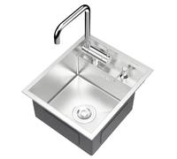 Argento Nascosto Con Coperchio Lavello Da Bar Lavello Da Bar A Una Vasca Lavello In Acciaio Inossidabile 304 Con Rubinetto Pieghevole Per Balcone Di Casa, Camper(35 * 45cm)
