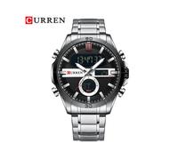 (Argento Nero) CURREN Nuovi Orologi da Uomo alla Moda in Oro con Cronografo Sportivo Digitale Luminoso