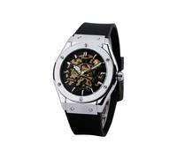 (ARGENTO NERO ORO)WINNER Orologio meccanico automatico da uomo con cinturino in gomma e quadrante scheletrato,