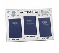 Argento Nuovo Bambino Tripla Cornice per Foto - 1 Giorno / 1 Mese Anno