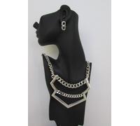 Argento Oro Metallo Donna Largo Freccia Bavaglino Ciondolo Corti Collana Parure