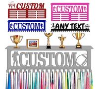 Argento Porta medaglie personalizzato con ganci per nome, espositore per premi e nastri, da parete, per ginnastica, corridori, ragazzi, ragazze, bambini, regalo sportivo, espositore per medaglie in