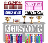 Argento Porta medaglie personalizzato con mensola per nome, espositore per premi e nastri, da parete, per ginnastica, corridori, ragazzi, ragazze, bambini, regalo sportivo, espositore per medaglie in