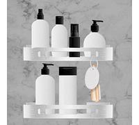 Argento Quadrato autoadesivo Bagno Mensola Nero Doccia Doccia Cestello di Immagazzinaggio Shampoo (2 rettangoli in alluminio)