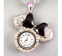 Argento Rétro Eames Chic Collana con Ciondolo da Donna Smalto Orologio Cristallo