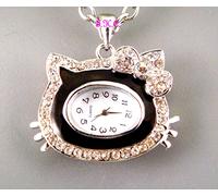 Argento Rétro Eames Chic Collana con Ciondolo da Donna Smalto Orologio Cristallo