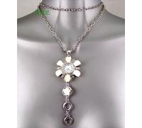 Argento Rétro Eames Chic Collana con Ciondolo da Donna Smalto Orologio Cristallo