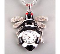 Argento Rétro Eames Chic Collana con Ciondolo da Donna Smalto Orologio Cristallo