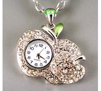 Argento Rétro Eames Chic Collana con Ciondolo da Donna Smalto Orologio Cristallo