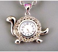 Argento Rétro Eames Chic Collana con Ciondolo da Donna Smalto Orologio Cristallo