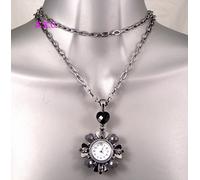 Argento Rétro Eames Chic Collana con Ciondolo da Donna Smalto Orologio Cristallo