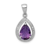 Argento Rodiato Ametista Viola & Diamante Doppio Pendente a Lacrima