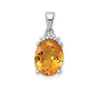 Argento Rodiato Giallo Citrino E Diamante Ovale Corona Pendente a Goccia