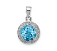 Argento Rodiato Luce Swiss Topazio Blu e Diamanti Pendente a Cerchio