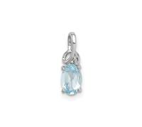 Argento Rodiato Ovale Cielo Topazio Blu e Diamanti Pendente Decorato