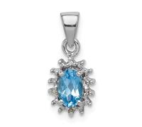 Argento Rodiato Ovale Swiss Topazio Blu e Diamanti Halo Pendente a Goccia