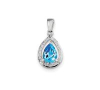 Argento Rodiato Pera Swiss Topazio Blu e Diamanti Pendente a Lacrima