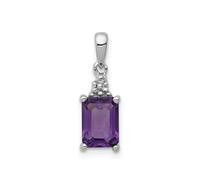 Argento Rodiato Viola Ametista & Diamante Rettangolo Pendente a Goccia