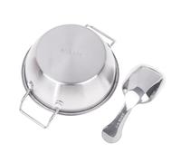 Argento Rotondo 304 Acciaio Inox Doppia Maniglia Ciotola, Patatine Fritte Frutta Insalata Ciotola di ch con Cucchiaio, Creativo Di Una Persona Stoviglie, Contenitore Alimenti Fritti per Cibo Gourmet