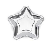 PartyDeco TPP11-018 CF 6 Piatti Forma Stella, Argento