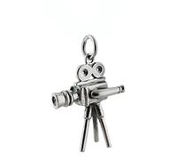 Argento sterling 3D 1930 S film Movie camera fascino ciondolo collana, catena da 45,7 cm